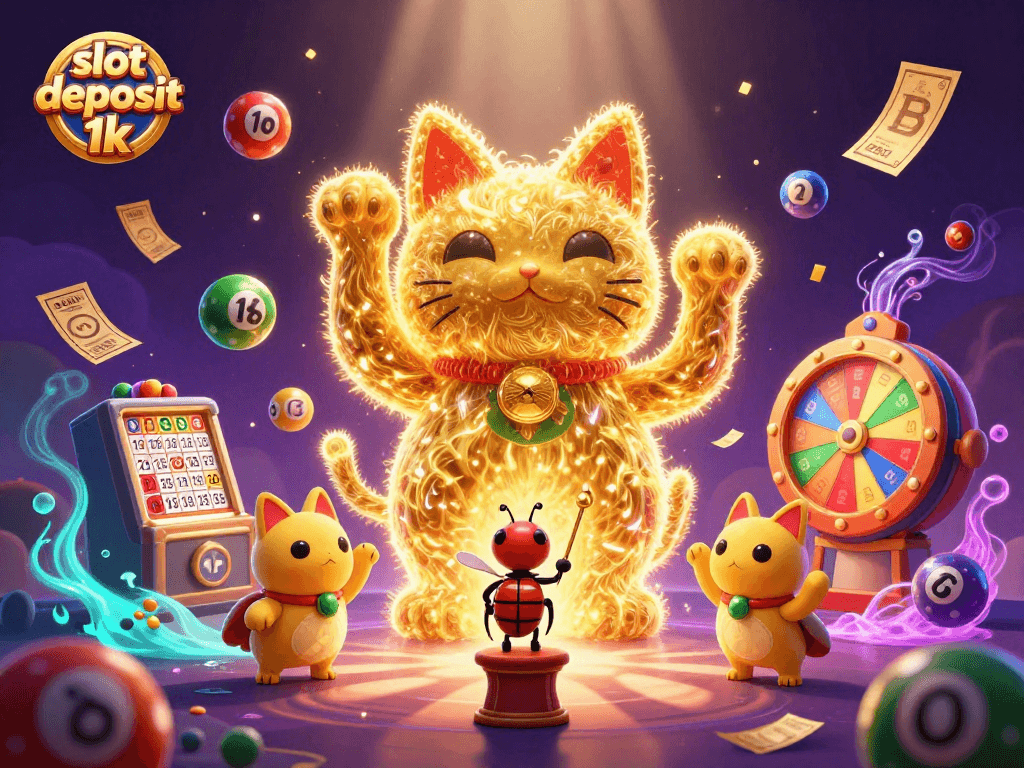Slot deposit 1k menarik perhatian dengan ilusi cahaya kucing keberuntungan berkilauan.