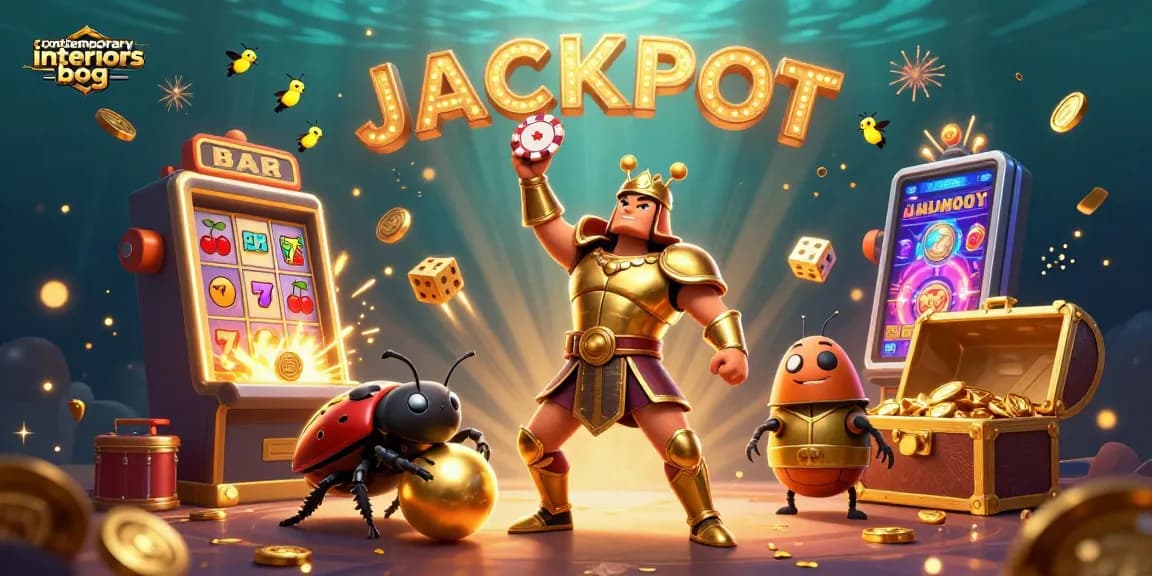 Experience thrilling wins at the contemporary interiors blog with cartoon characters celebrating gambling triumphs.