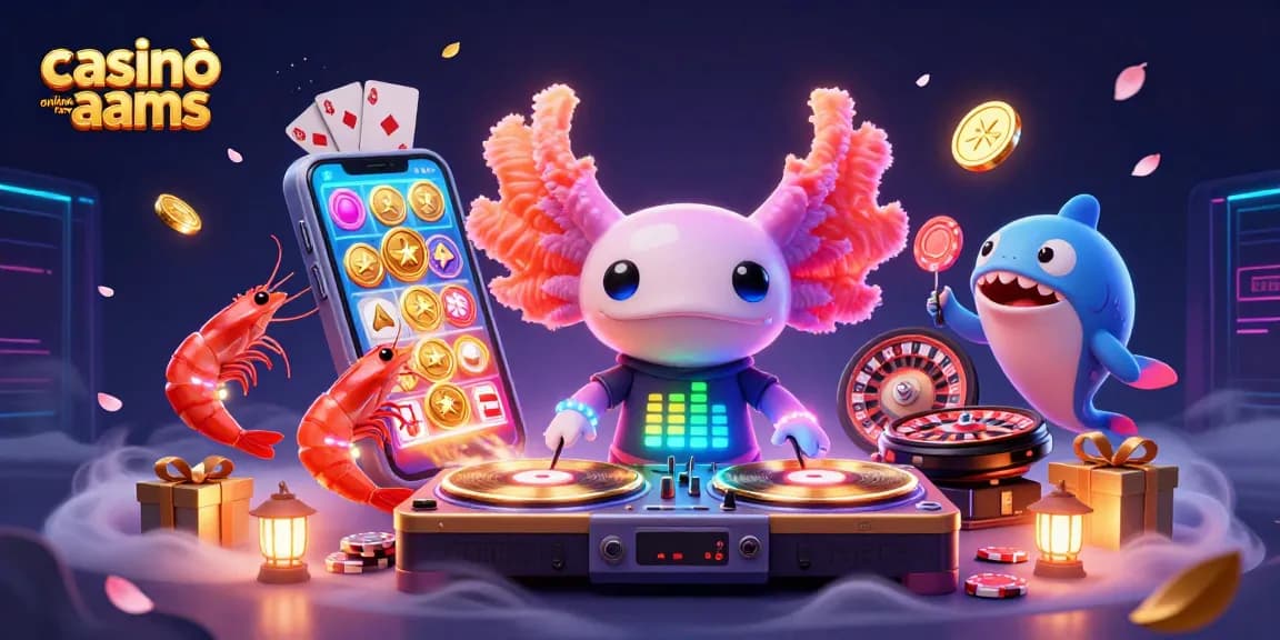 Scopri casinò online non AAMS con un DJ axolotl neon e giochi entusiasti.