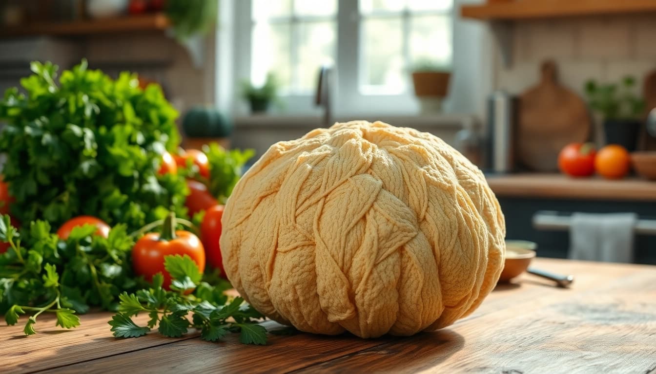 Kitchen loofah displayed beautifully among fresh produce, showcasing its natural texture.
