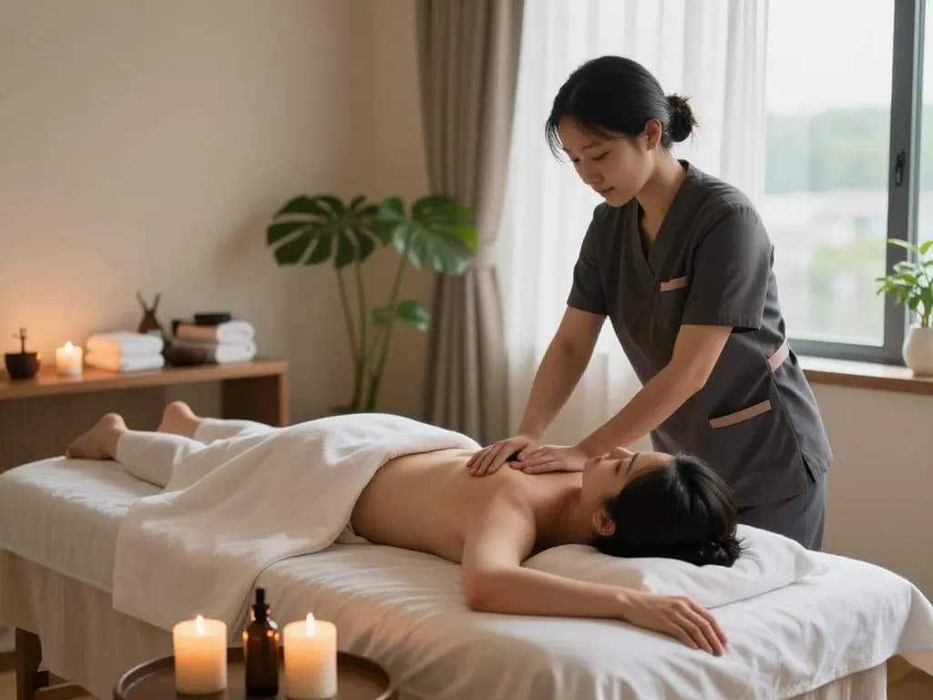 Experience soothing 인천 출장마사지 in a tranquil hotel spa setting with a professional therapist.