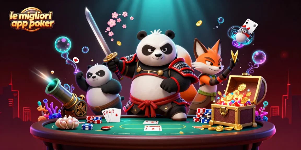 Gioca con le migliori app poker in un'illustrazione vivace e dinamica con personaggi 3D divertenti.
