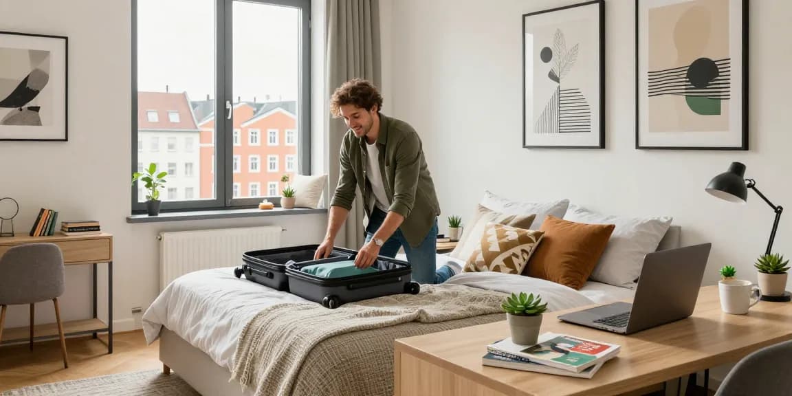 Gemütliche Monteurwohnung in Hannover mit moderner Einrichtung und Arbeitsplatz.