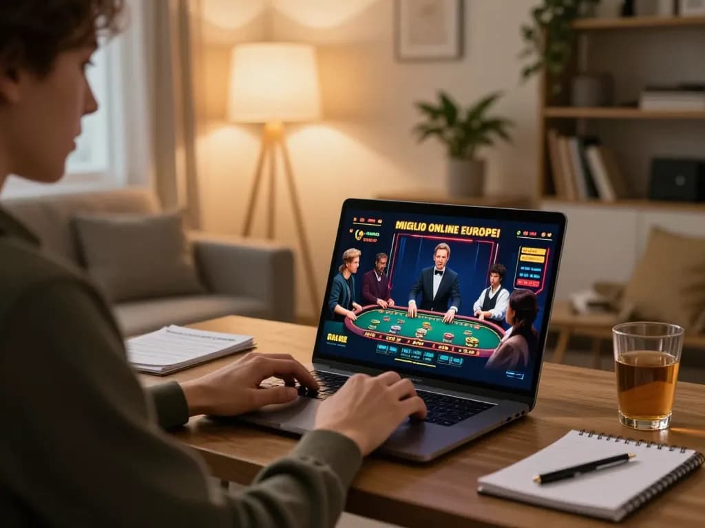 Playing melhores casino online europei live at home with laptop showing engaging live dealer