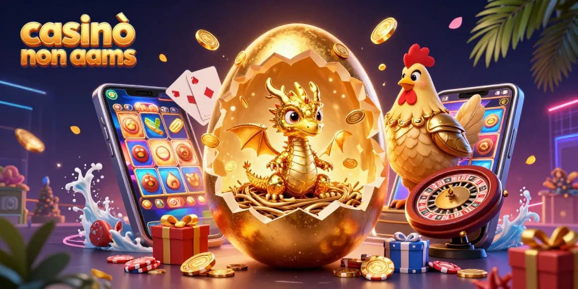 Casinò non AAMS offre emozioni con un drago dorato e gettoni da poker in un ambiente vivace e dinamico.