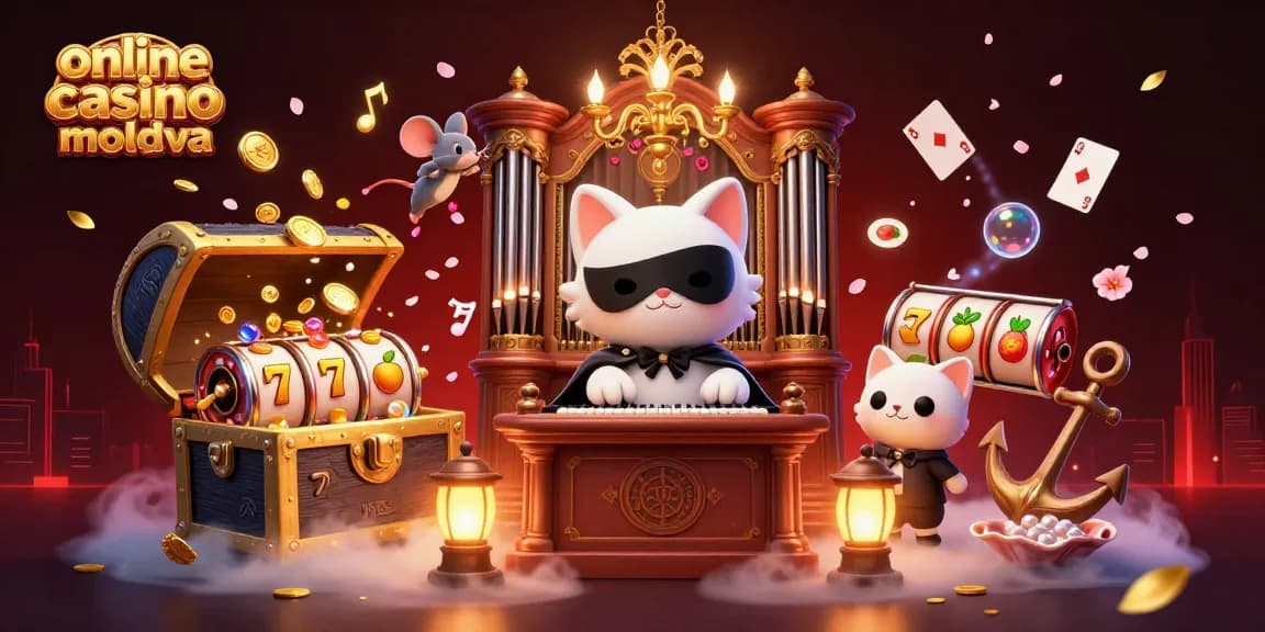 Joacă la online casino moldova cu o ilustrație captivantă a unui pisoi fantomatic și elemente din jocuri de noroc.