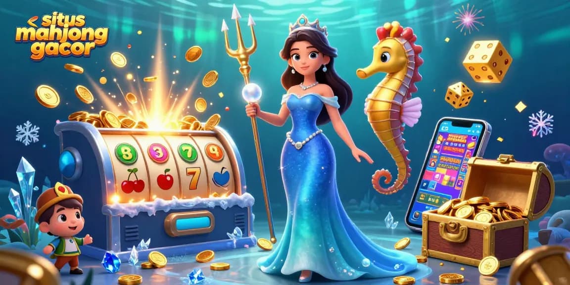 Win at situs mahjong gacor with engaging visuals of slot machines and underwater treasures.