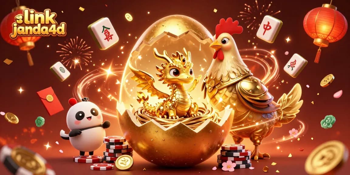 Gambarlah link janda4d yang menarik dengan naga emas di antara chip poker dan dekorasi meriah.