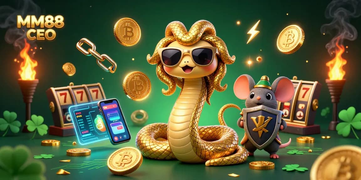 Engage with the vibrant world of MM88 CEO, featuring a friendly Medusa and casino elements.