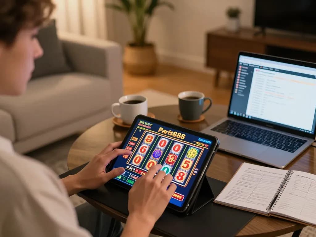 Experience exciting online gambling at Paris888 with a user engaged in thrilling slots gameplay.