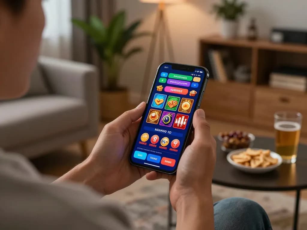 hb88 player placing bets on smartphone in cozy home setting, showcasing online gaming