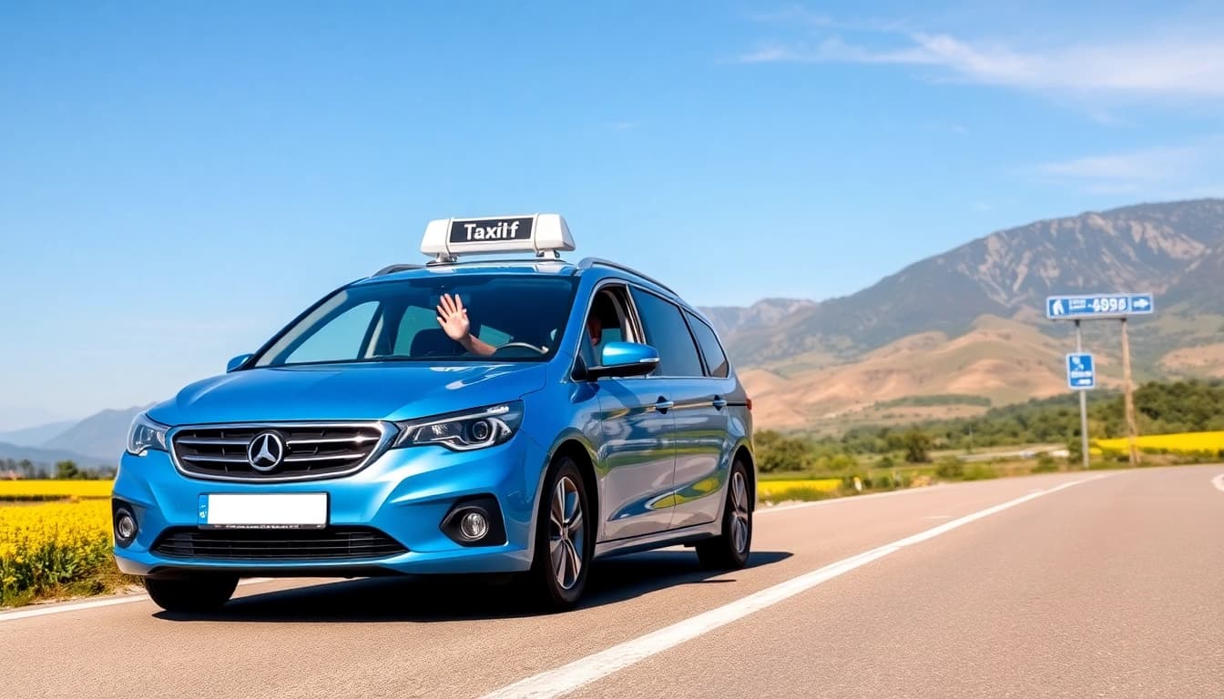Experience seamless LONG DISTANCE TAXI TRANSFERS in a scenic countryside with modern vehicles.