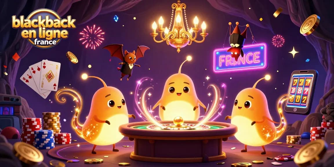 Jouez au blackjack en ligne France et découvrez un monde captivant avec l'illustration de casino illuminée.