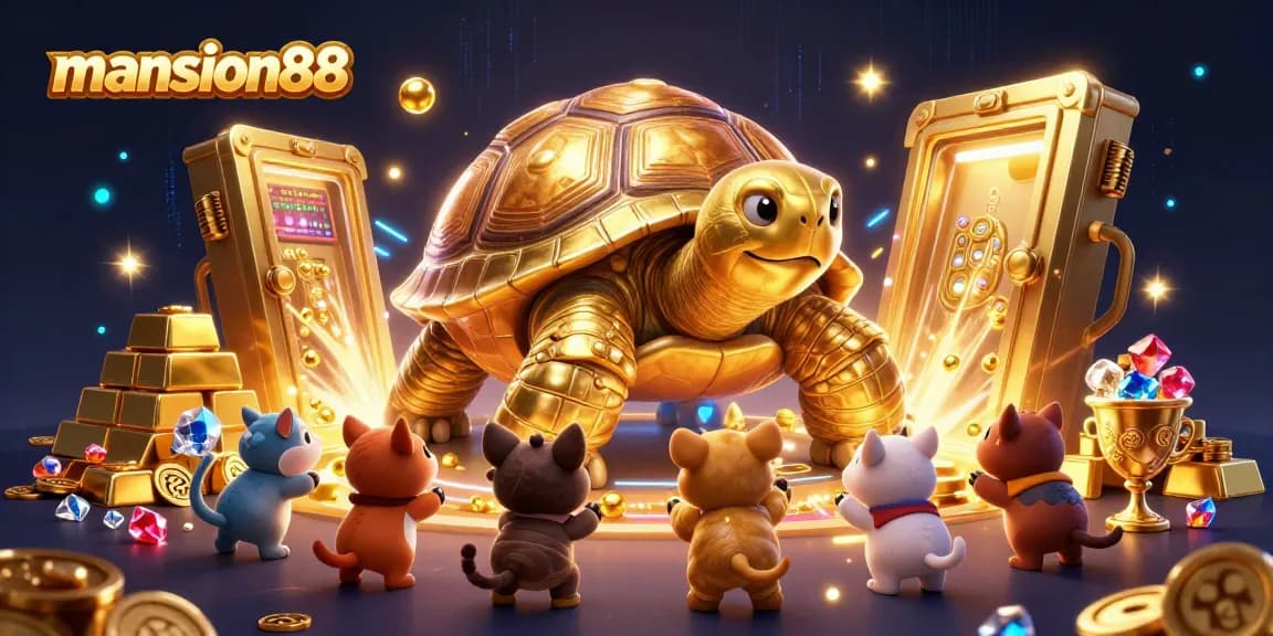 Place your bets at mansion88 in a vibrant digital casino scene cluttered with treasures.