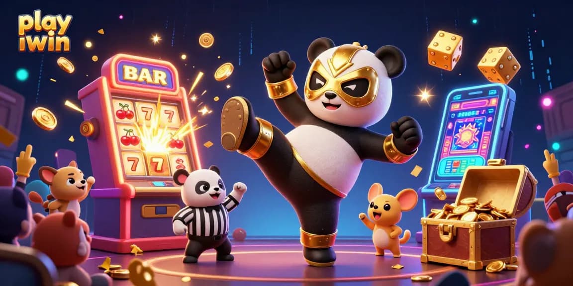 Play iwin in a vibrant 3D illustration featuring exciting gaming elements and characters.