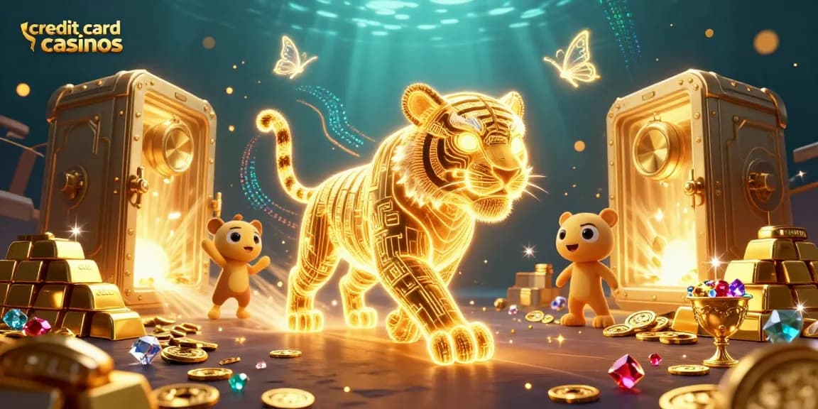 Experience the thrill of credit card casinos with a vibrant 3D digital casino landscape filled with treasures.