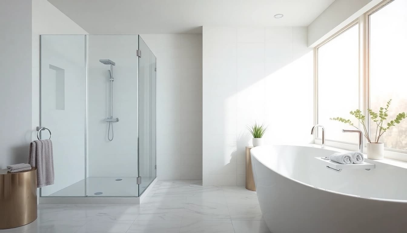sonni sanitär GmbH präsentiert moderne Badezimmerlösungen mit stilvollen Duschwänden aus Glas.