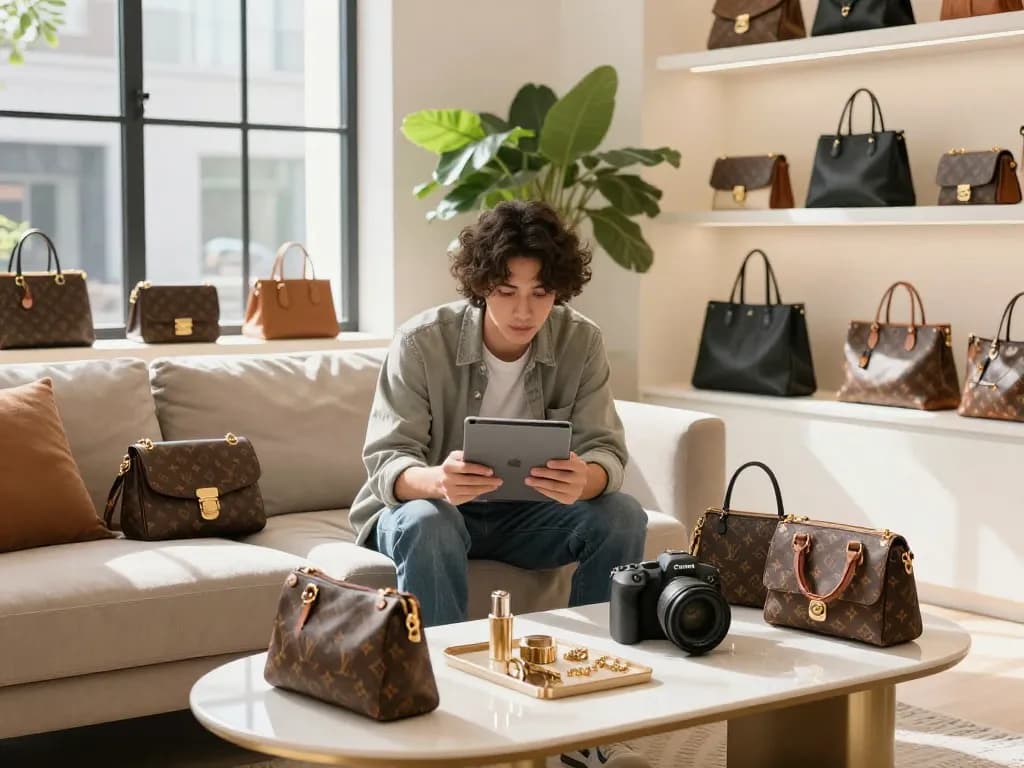 Individual exploring luxury 레플리카 products in stylish urban setting.