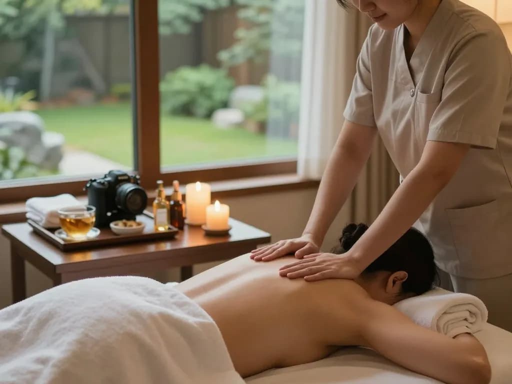 신사동마사지 session in a luxurious spa with serene lighting and calming atmosphere.