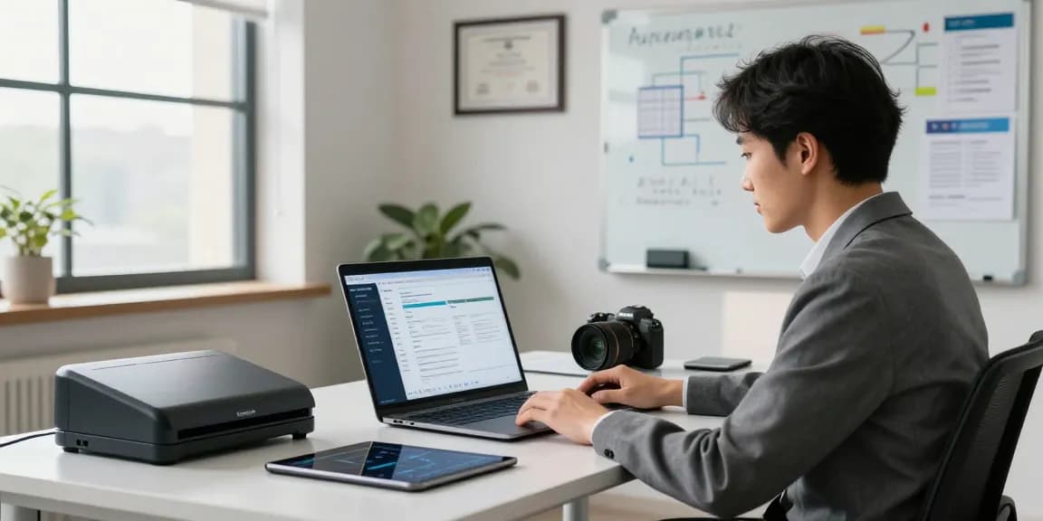 Verify PDFs and detect fraud receipt with advanced AI tools in a modern office setup.