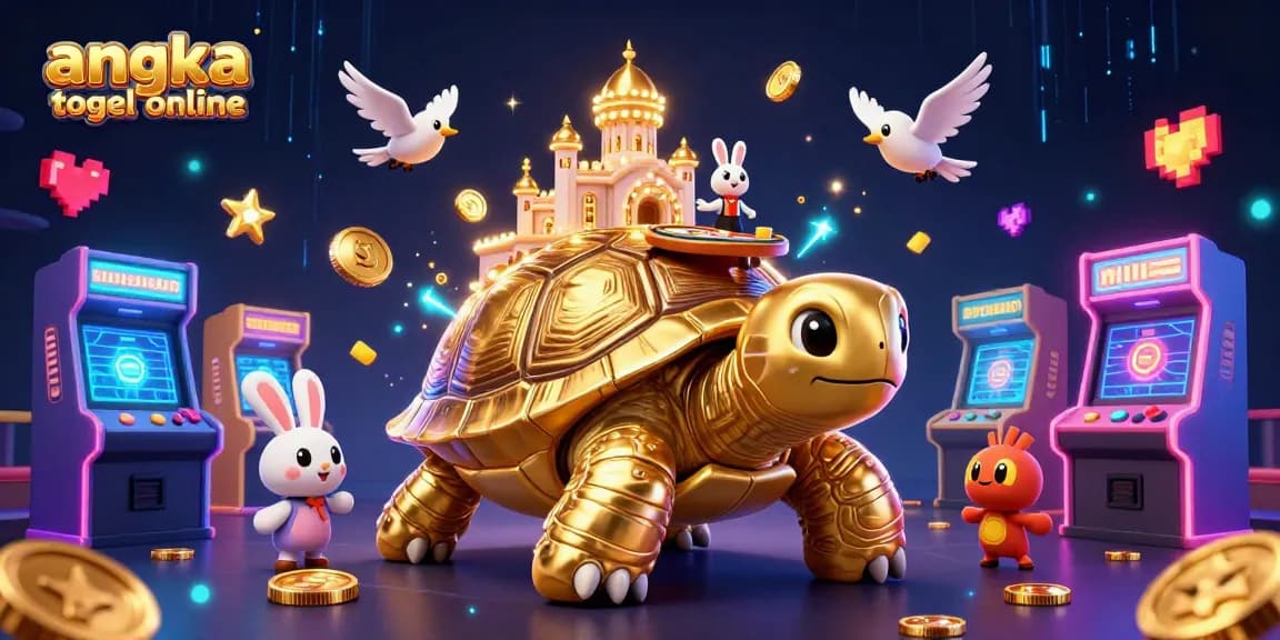 Engage with angka togel online through an exciting scene of a tortoise casino, a dealer, and flying coins.