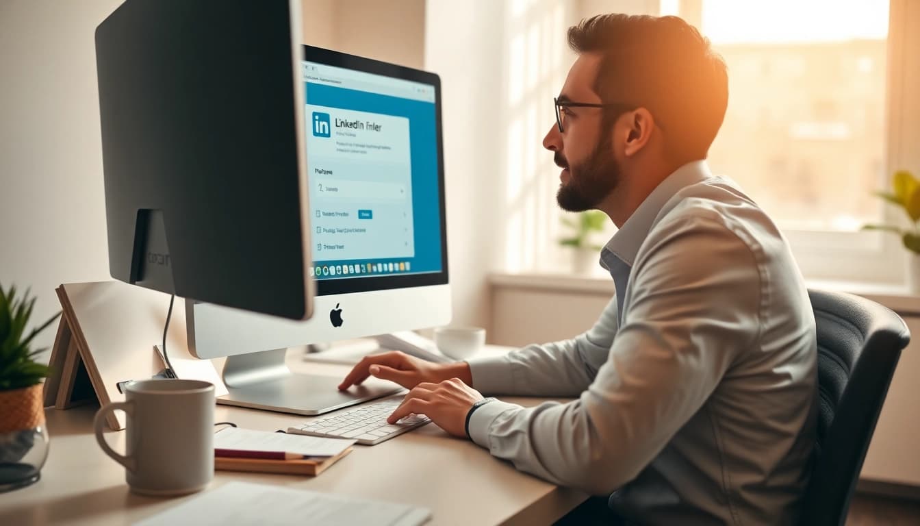 Use linkedin email finder on a computer in a bright and professional workspace.