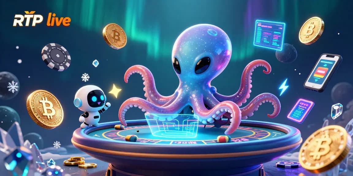 Discover RTP live gameplay and statistics with a colorful 3D alien octopus in an exciting casino scene