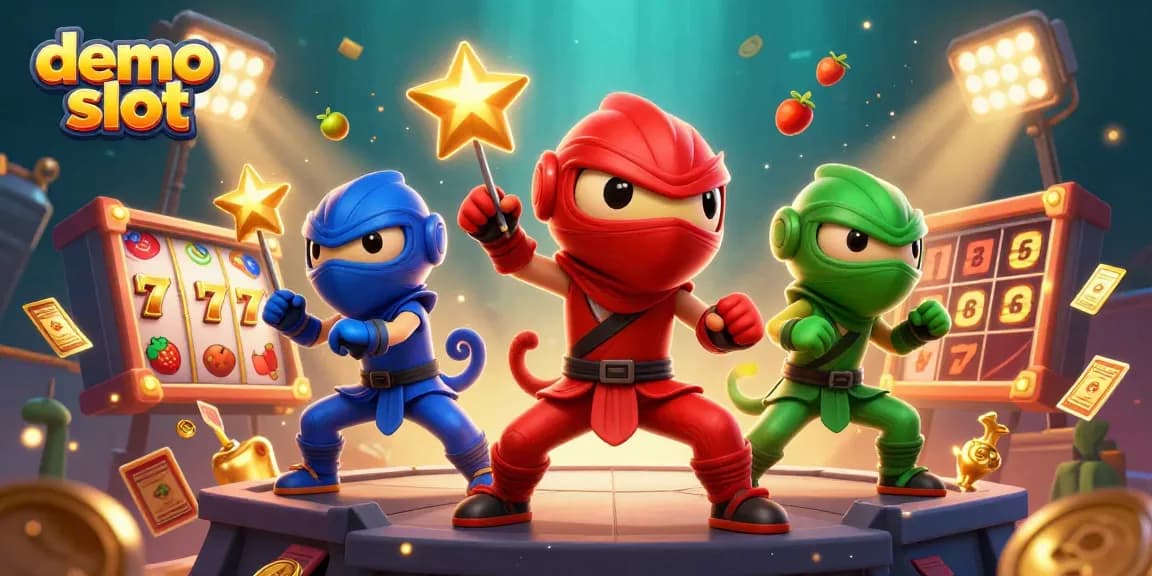 Demo slot menarik dengan simbol slot dan ninja chameleon dalam pertarungan energik.