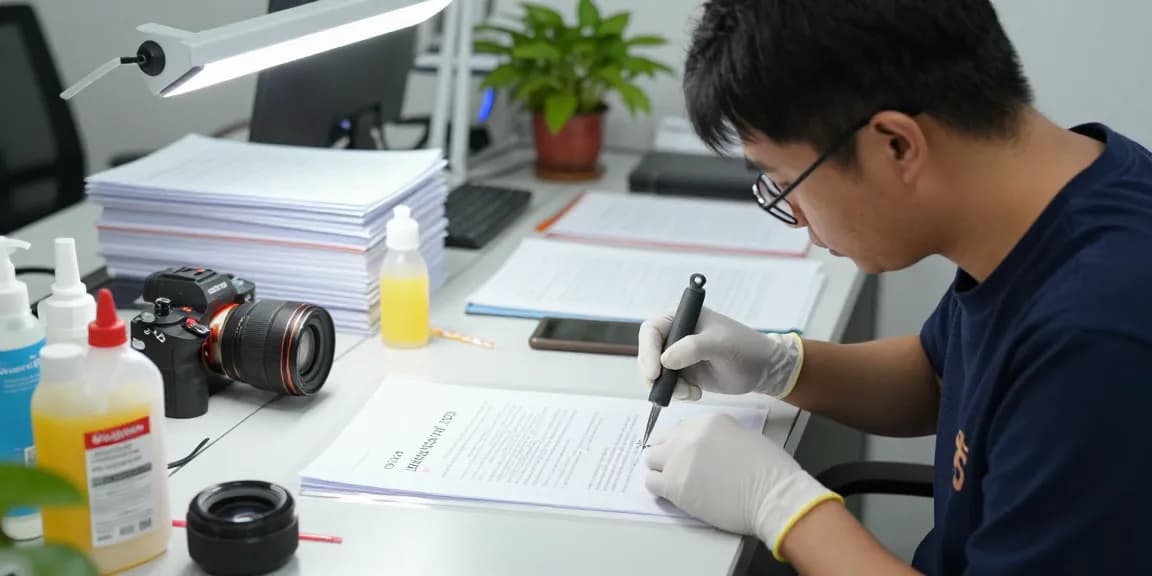 Bóc sổ đỏ ép plastic trong một xưởng khôi phục tài liệu chuyên nghiệp, thể hiện các kỹ thuật gỡ bỏ cẩn thận và thiết bị chuyên dụng.
