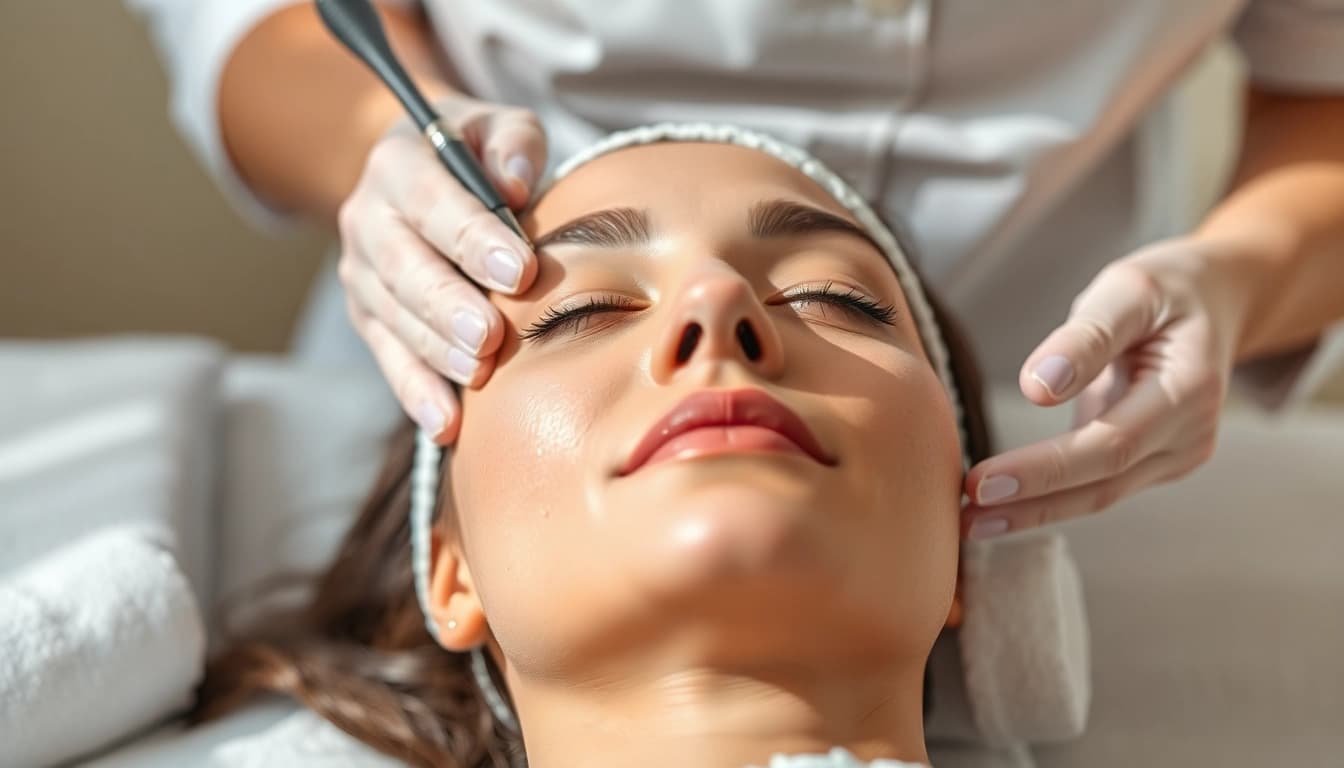 Performing Anti-aging facial Queens NY on a client in a tranquil spa environment.
