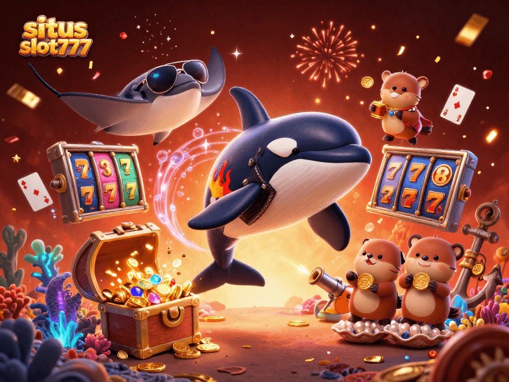 Situs slot777 showcases players winning big on a vibrantly animated slot game adventure with colorful characters.