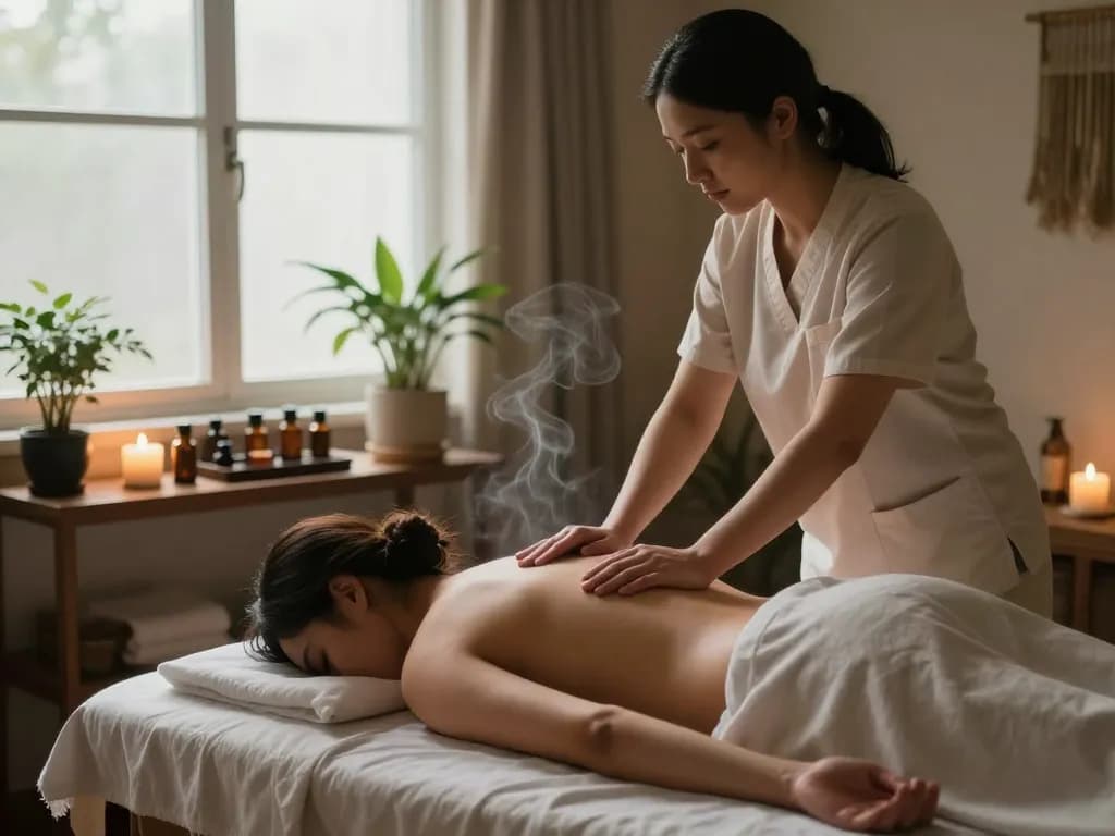 Relaxing 부전동마사지 therapy session in a tranquil setting with soothing elements.
