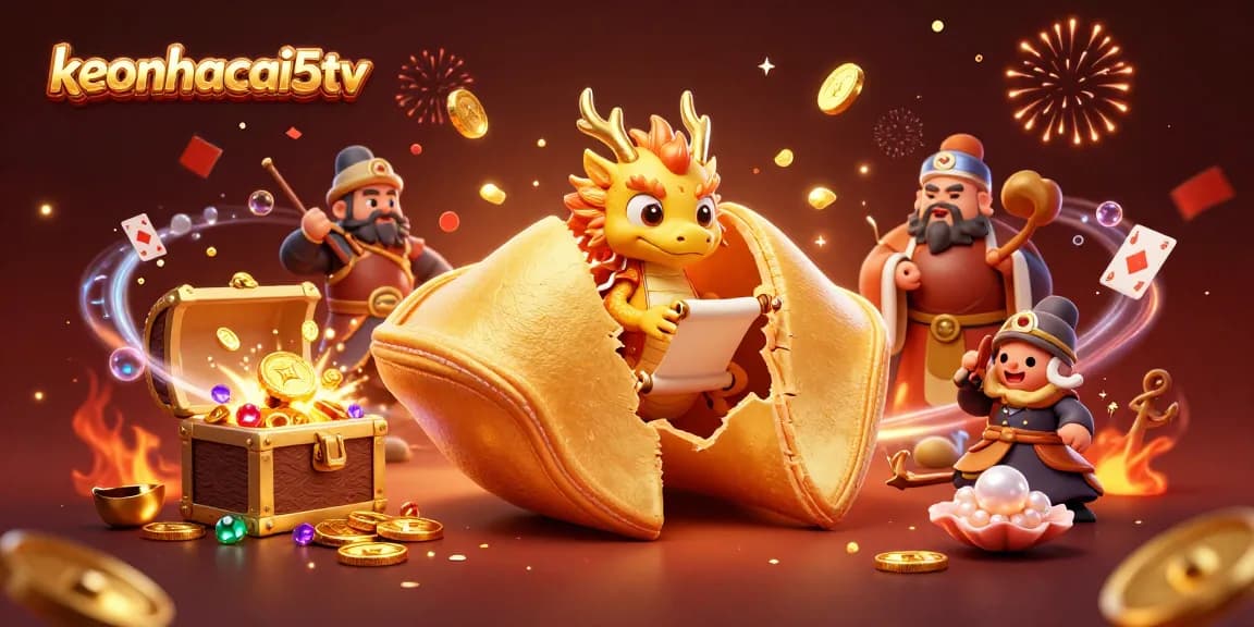Engage with keonhacai5tv's dynamic golden fortune cookie scene full of thrilling casino elements.