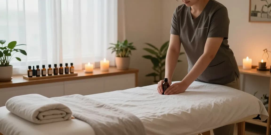 성수동출장마사지 세션 준비 중인 마사지 치료실, 편안한 분위기