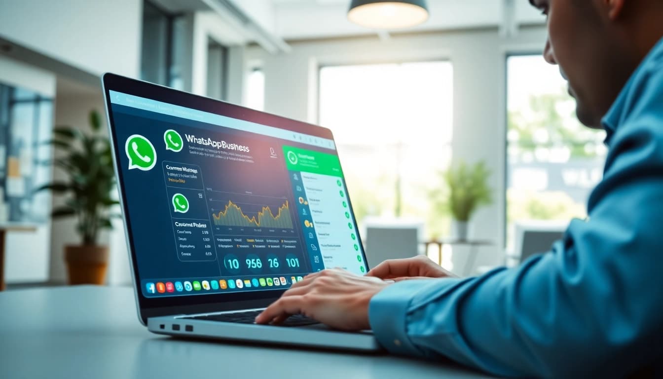 Enhance customer engagement using WhatsApp Business CRM in a modern office environment.