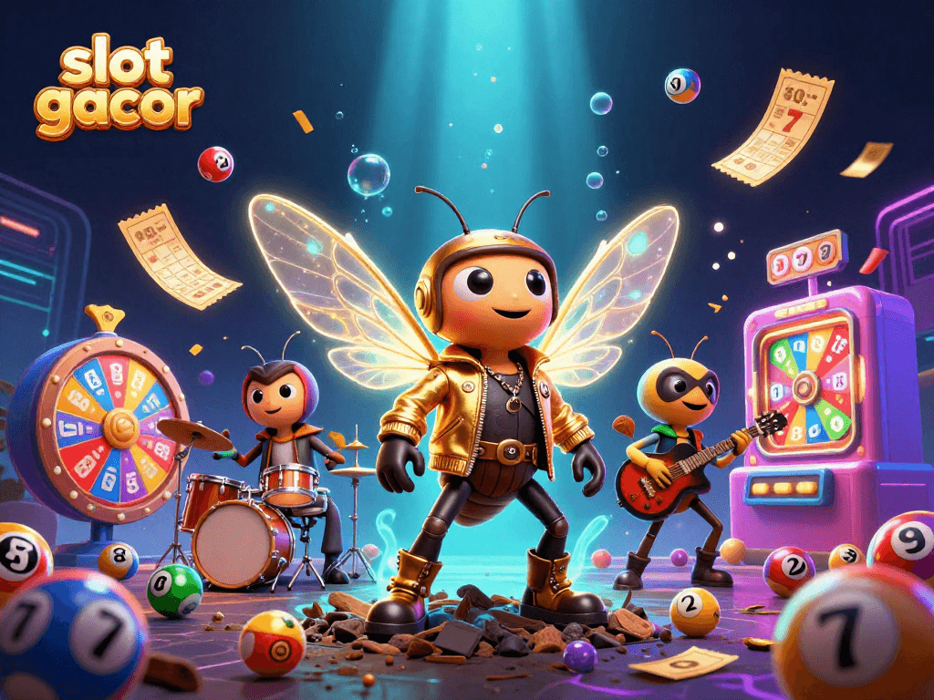 Menangkan permainan slot gacor dengan ilustrasi menarik 3D jangkrik bintang rock dan karakter permainan.