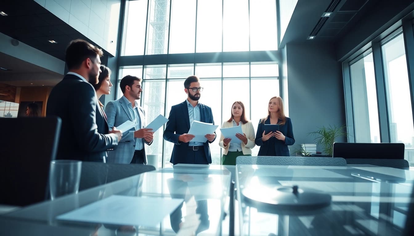 Corporate Tax Services in UAE meeting in a modern office with diverse professionals discussing strategies