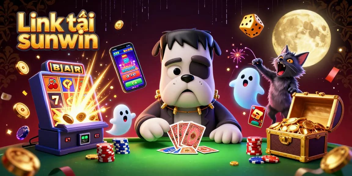 Experience the thrill of gambling with the Link tải sunwin illustrated in a vibrant, packed casino scene.