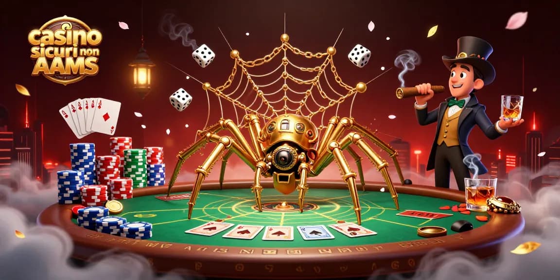 Giocare nei casino sicuri non AAMS, tra il ragno steampunk e i colori dei poker chips, in un'atmosfera magica.
