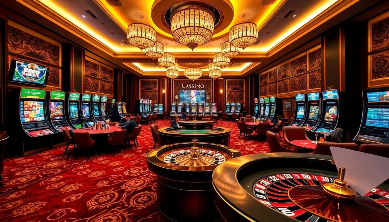 Découvrez un casino en ligne fiable vibrant avec des joueurs aux tables de poker, aux machines à sous et aux roues de roulette.