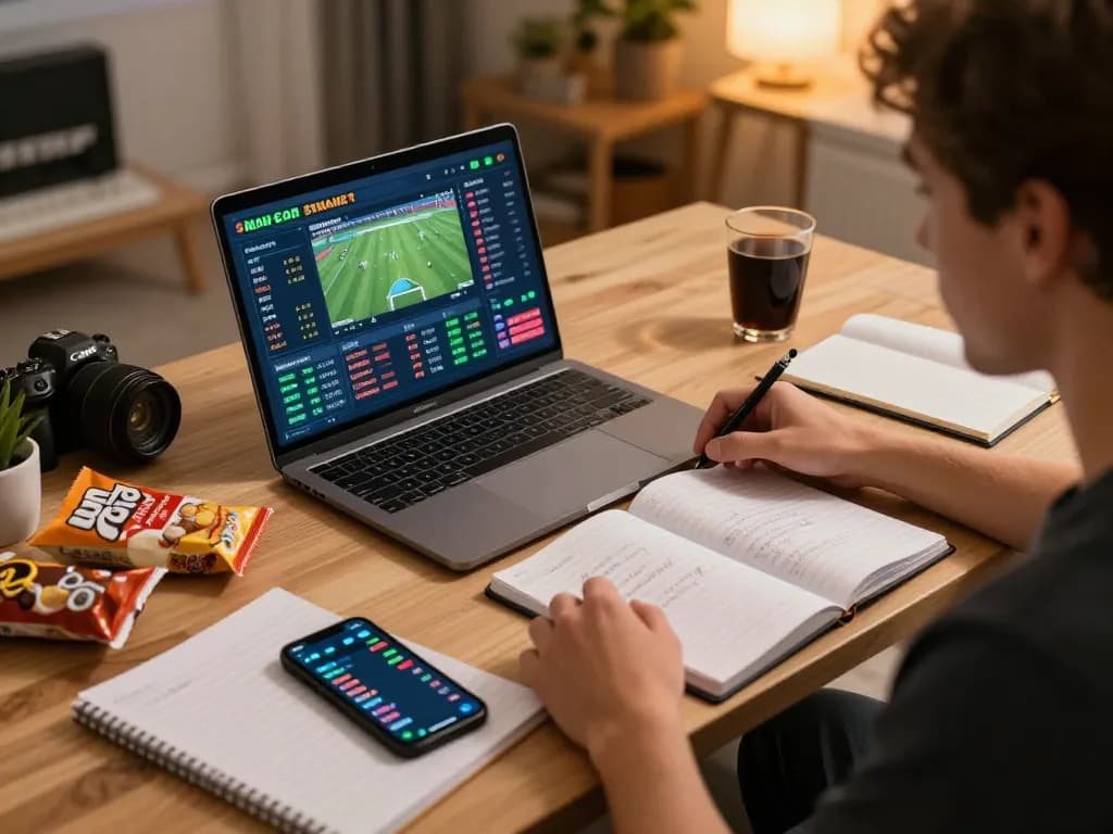 Engaging online sports betting setup highlighting siti scommesse stranieri legali with a person analyzing stats and odds.