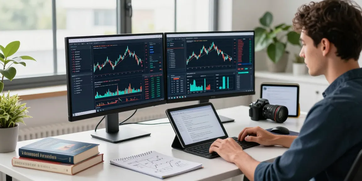 Developer using WebSocket streaming market API in a modern workspace with financial data visuals.