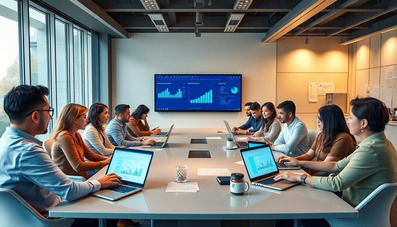 在现代办公环境中使用 WPS Office 的协作专业人士，展示 WPS官网。