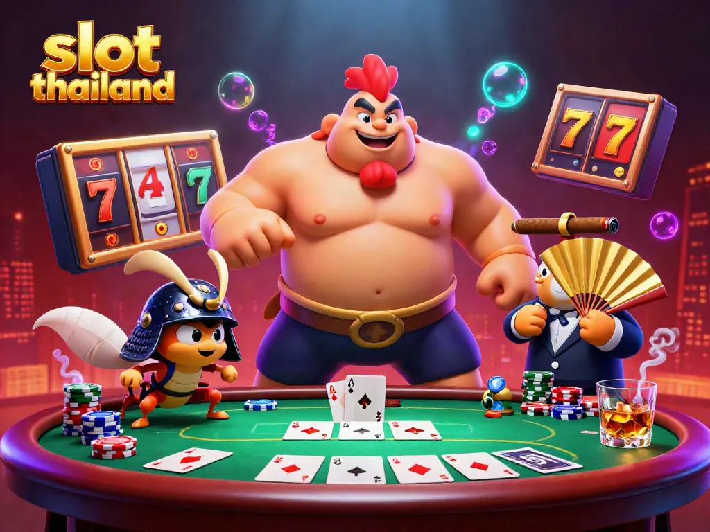 Experience thrilling action in slot thailand with vibrant 3D characters, poker elements, and dazzling effects.
