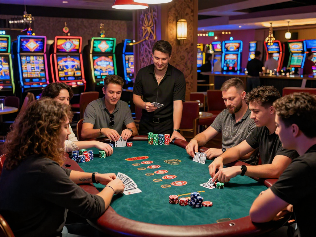 Exciting group playing poker at a situs casino, capturing camaraderie and thrill.