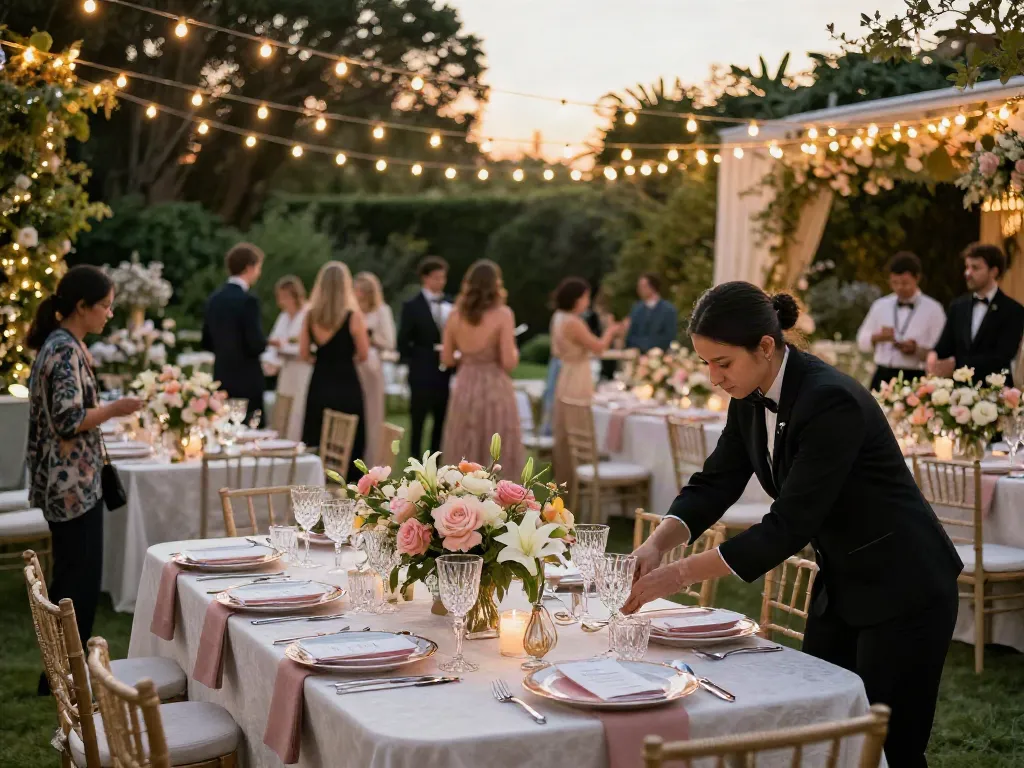 Event rentals for an elegant outdoor gathering with premium decor and lighting.