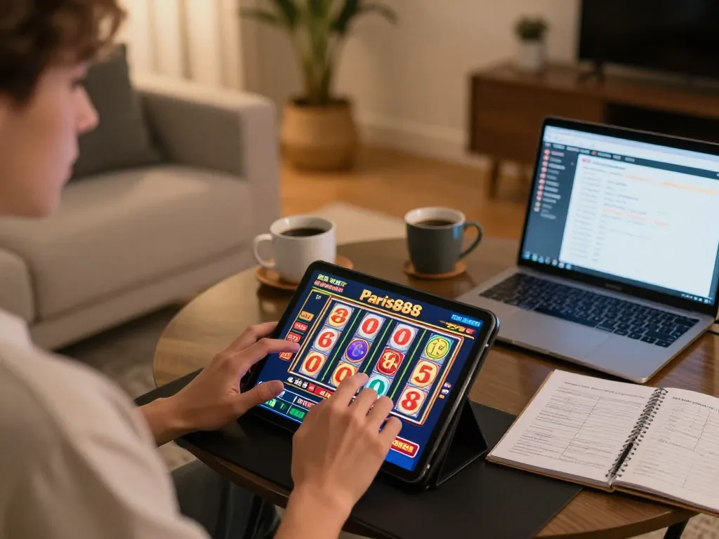 Experience exciting online gambling at Paris888 with a user engaged in thrilling slots gameplay.