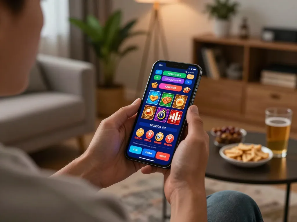 hb88 player placing bets on smartphone in cozy home setting, showcasing online gaming