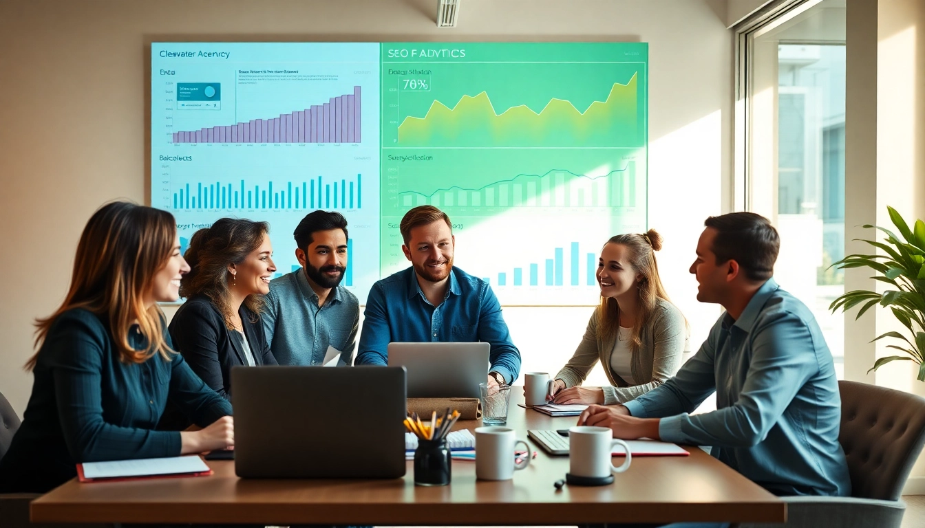 Collaboration at an SEO Agency Clearwater office, showcasing a diverse team strategizing.