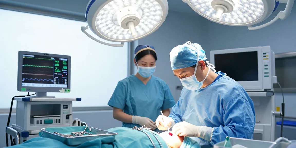 A neurosurgeon performing beyin tümörü ameliyatı in a modern operating room with advanced equipment, ensuring patient safety and care.